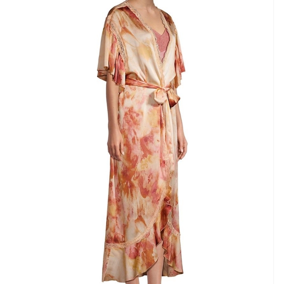 Free People Moonbeams Lace-Trimmed Tie-Waist Maxi Robe XS - Picture 3 of 7